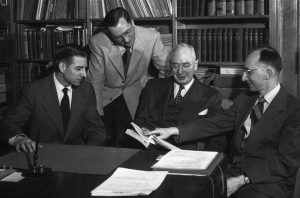 George Urdang (second from right) with three graduate students, including future AIHP Director Glenn Sonnnedecker (left), c. 1951
